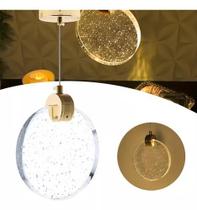 Luminária Pendente Disco Cristal C Bolhas Dourado Led 110V/220V Bivolt Luminária Pendente Disco Cristal C Bolhas Dourado Led 110V/220V Bivolt