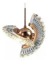 Luminária Pendente Disco Voador Dourado Luxo Cristal 5W BQ