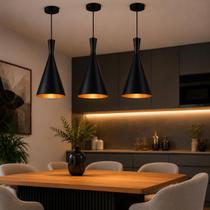 Luminária Pendente Dixon Funil Preto com Cobre Alumínio E27 Bivolt Lustre Moderno para Sala Cozinha Bancada Gourmet Luminária Pendente Dixon Funil Preto com Cobre Alumínio E27 Bivolt Lustre Moderno para Sala Cozinha Bancada Gourmet