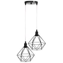 Luminária Pendente Duplo Aramado Modelo Diamante Duplo 02 Juntos na mesma Canopla Preto