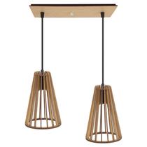 Luminaria Pendente Duplo Koni E27 Madeira MDF CQ Desmontada Luminaria Pendente Duplo Koni E27 Madeira MDF CQ Desmontada