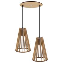 Luminaria Pendente Duplo Koni E27 Madeira MDF CR Desmontada Luminaria Pendente Duplo Koni E27 Madeira MDF CR Desmontada