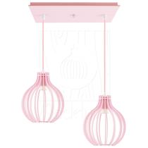 Luminária Pendente Duplo Madeira Bali 20cm CQ Rosa Claro E27