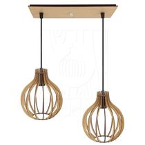 Luminária Pendente Duplo Madeira Bali 20cm CQ Rústico E27 Luminária Pendente Duplo Madeira Bali 20cm CQ Rústico E27