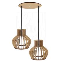 Luminária Pendente Duplo Madeira Circus 15cm CR Soquete E27 Luminária Pendente Duplo Madeira Circus 15cm CR Soquete E27