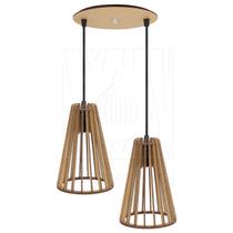 Luminária Pendente Duplo Madeira Koni 20cm CR Rústico E27