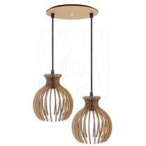 Luminária Pendente Duplo Madeira Nacar 18cm CR Soquete E27 Luminária Pendente Duplo Madeira Nacar 18cm CR Soquete E27