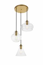 Luminária Pendente Elegant Lighting Destry 3 Lâmpadas Latão Transparente