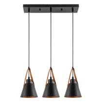 Luminária Pendente Giato Triplo Preto Kala Ferro 510mm X 150mm X 900mm Luminária Pendente Giato Triplo Preto Kala Ferro 510mm X 150mm X 900mm