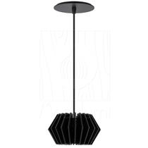 Luminária Pendente Hexagon M Madeira E27 Preto Moderno