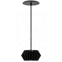 Luminária Pendente Hexagon P Madeira E27 Preto Moderno