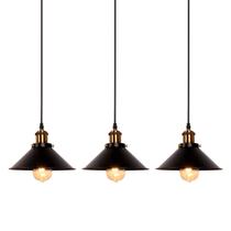 Luminária Pendente Industrial Retrô de Ferro Preto para Cozinha, Restaurante, Bar e Varanda (Kit com 3) Luminária Pendente Industrial Retrô de Ferro Preto para Cozinha, Restaurante, Bar e Varanda (Kit com 3)