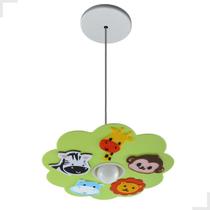 Luminária Pendente Infantil Safari Verde Bebê Bichinhos Quarto Menino Menina Decoração Lúdica E27 Bivolt Selva Montessori