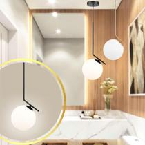 Luminária Pendente Jabuticaba 45cm Angular Globo Vidro 15cm Teto Gimpo KJDD-E-059-12-PAI