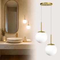 Luminária Pendente Jabuticaba Duplo Dourado Globo de Vidro