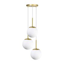 Luminária Pendente Jabuticaba Triplo Dourado Globo Vidro+Led Luminária Pendente Jabuticaba Triplo Dourado Globo Vidro+Led