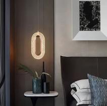 Luminaria Pendente LED Cristal Oval Dourado 7W 3 Cores de Luz Bivolt Moderna Decorativa Quarto Cabeceira Sala