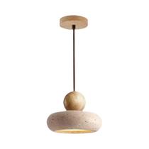 Luminária Pendente LED De Pedra Travertino Japonesa Wabi-Sabi Para Ilha De Cozinha, Restaurante E Luminária Pendente LED De Pedra Travertino Japonesa Wabi-Sabi Para Ilha De Cozinha, Restaurante E