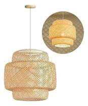 Luminária pendente led teto lustre palha bambu bivolt 37cm
