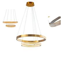 Luminaria Pendente Lustre Arco 2 Aneis Dourado Cristal Led 52w Moderno Sala De Estar Casa Recepçao Luminaria Pendente Lustre Arco 2 Aneis Dourado Cristal Led 52w Moderno Sala De Estar Casa Recepçao