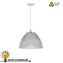 Luminária Pendente Lustre Cúpula Prismatica Para Galpão de 12" Polegadas Bivolt Completo