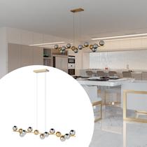 luminária Pendente lustre de Teto Jabuticaba de Alumínio Dourado Com 13 Globos de Vidros Fume