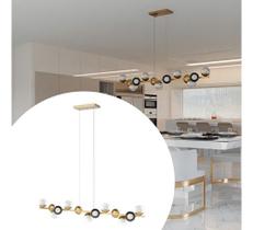 luminária Pendente lustre de Teto Jabuticaba de Alumínio Dourado Com 13 Globos de Vidros Transparente