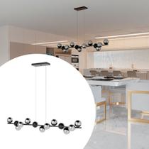luminária Pendente lustre de Teto Jabuticaba de Alumínio Preto Com 13 Globos de Vidros Fume