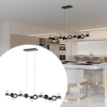 luminária Pendente lustre de Teto Jabuticaba de Alumínio Preto Com 13 Globos de Vidros Transparente