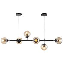 Luminária Pendente Lustre Jabuticaba Jabuti Preto com 6 Bolas Globos Esféras Âmbar Moderno Luxo Inl91
