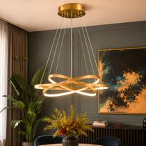 Luminária Pendente Lustre Led 3 em 1 Arco Anéis Infinito Dourado Moderno Luxuoso INL119 Luminária Pendente Lustre Led 3 em 1 Arco Anéis Infinito Dourado Moderno Luxuoso INL119