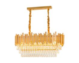 Luminária Pendente Lustre Retangular Luxuoso Dourado e Cristais Vana Sindora inl107