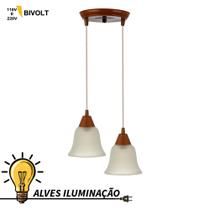 Luminária Pendente Lustre SIno 2 Lâmpadas E27 Completo Bivolt
