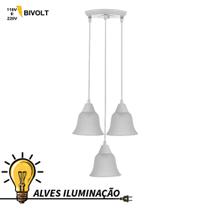 Luminária Pendente Lustre SIno 3 Lâmpadas E27 Completo Bivolt