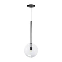 Luminária Pendente Lux Preto Globo Vidro Cristal 20Cm + Led