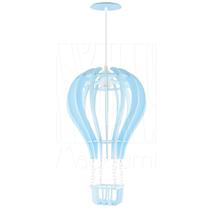 Luminária Pendente Madeira Balão 45cm Azul Claro Infantil
