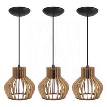 Luminária Pendente Madeira Circus 15cm 3 Unidades Rústico