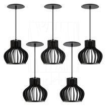 Luminária Pendente Madeira Circus 15cm 5 Unidades Preto Luminária Pendente Madeira Circus 15cm 5 Unidades Preto