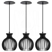 Luminária Pendente Madeira Nacar 18cm 3 Unidades Preto Luminária Pendente Madeira Nacar 18cm 3 Unidades Preto