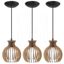 Luminária Pendente Madeira Nacar 18cm E27 Sala 3 Unidades Luminária Pendente Madeira Nacar 18cm E27 Sala 3 Unidades