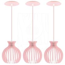 Luminária Pendente Madeira Nacar 18cm E27 Sala 3 Unidades Luminária Pendente Madeira Nacar 18cm E27 Sala 3 Unidades
