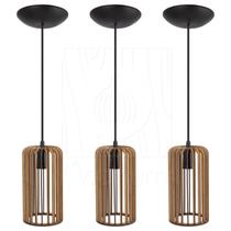 Luminária Pendente Madeira Paladio P 3 Unidades Rústico Luminária Pendente Madeira Paladio P 3 Unidades Rústico