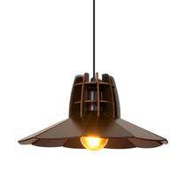 Luminária Pendente Madeira Rustico Prato Aletado Pequeno