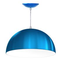 Luminaria Pendente Meia Esfera De 40 Cm - Azul Metálico / Branco