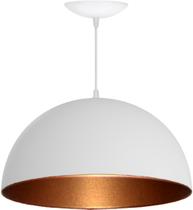 Luminaria Pendente Meia Esfera De 40 Cm - Branco Fosco / Bronze