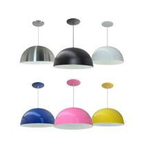 Luminária Pendente Meia Lua 24cm Com Interior Branco Fiação 110/220