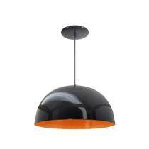 Luminária Pendente Meia Lua 24cm Com Interior Laranja Fiação 110/220v