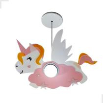 Luminária Pendente Menina Unicórnio Rosa Infantil Teto Kid
