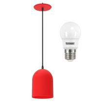 Luminária Pendente Modaza Tazza e Lâmpada Led Bulbo, Vermelho