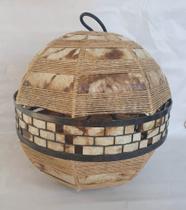 Luminária Pendente oitavada fibra de bananeira e fios de algodão (40x50 cm)